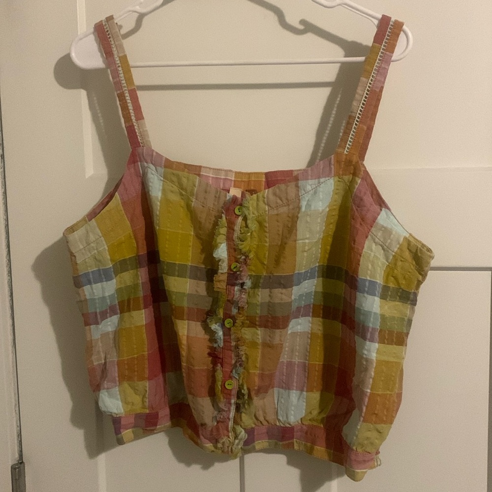 anthropologie plaid tank with detailing